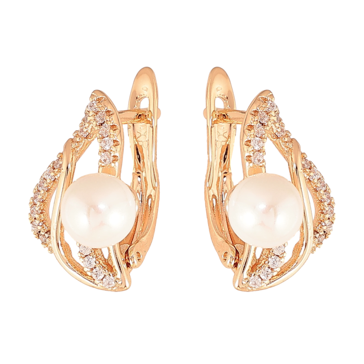 Серьги Xuping M&L цвет 18K английский замок "Узор с кристаллами и жемчужинами" фото №6