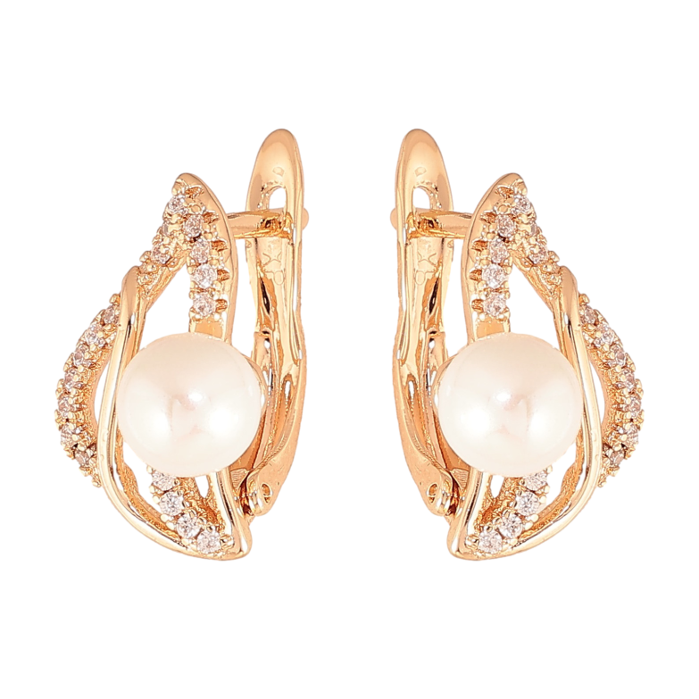 Серьги Xuping M&L цвет 18K английский замок "Узор с кристаллами и жемчужинами" фото №1 Серьги Xuping M&L цвет 18K английский замок "Узор с кристаллами и жемчужинами" фото №1