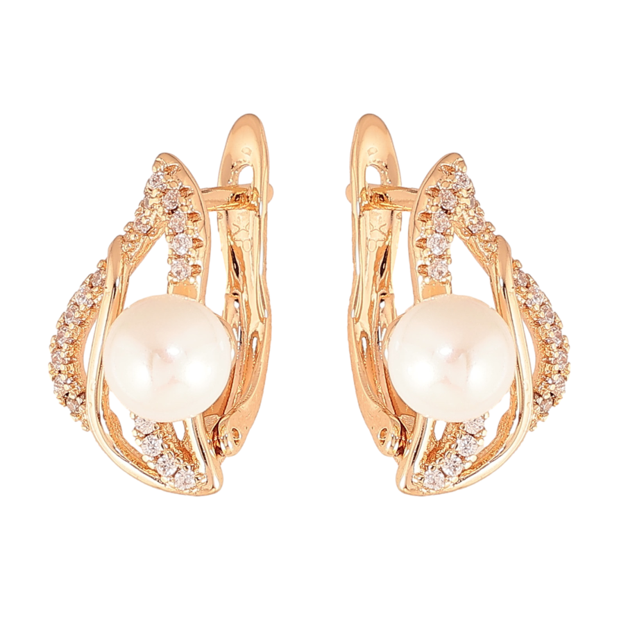 Серьги Xuping M&L цвет 18K английский замок "Узор с кристаллами и жемчужинами" фото №1 Серьги Xuping M&L цвет 18K английский замок "Узор с кристаллами и жемчужинами" фото №1