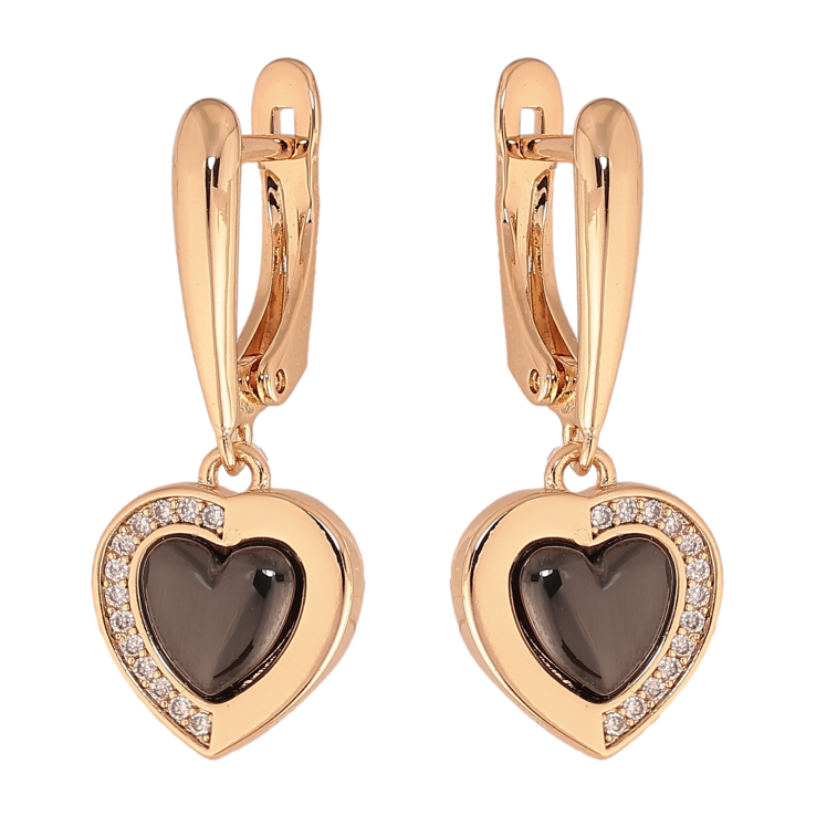 Сережки Xuping TTM Stainless Steel колір 18К англійський замок підвіски сердечка з чорною керамікою та кристалами фото №25