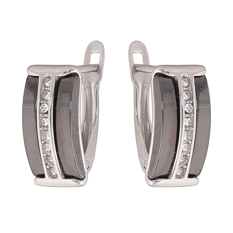Сережки Xuping TTM Stainless Steel колір Родій англійський замок "Доріжки кристалів із вставками чорна кераміка" фото №1 Сережки Xuping TTM Stainless Steel колір Родій англійський замок "Доріжки кристалів із вставками чорна кераміка" фото №1