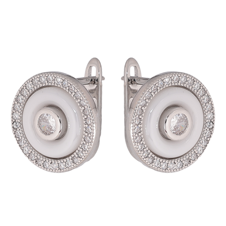 Сережки Xuping TTM Stainless Steel колір Родій англійський замок "Кола с білою керамікою та кристалами" фото №22