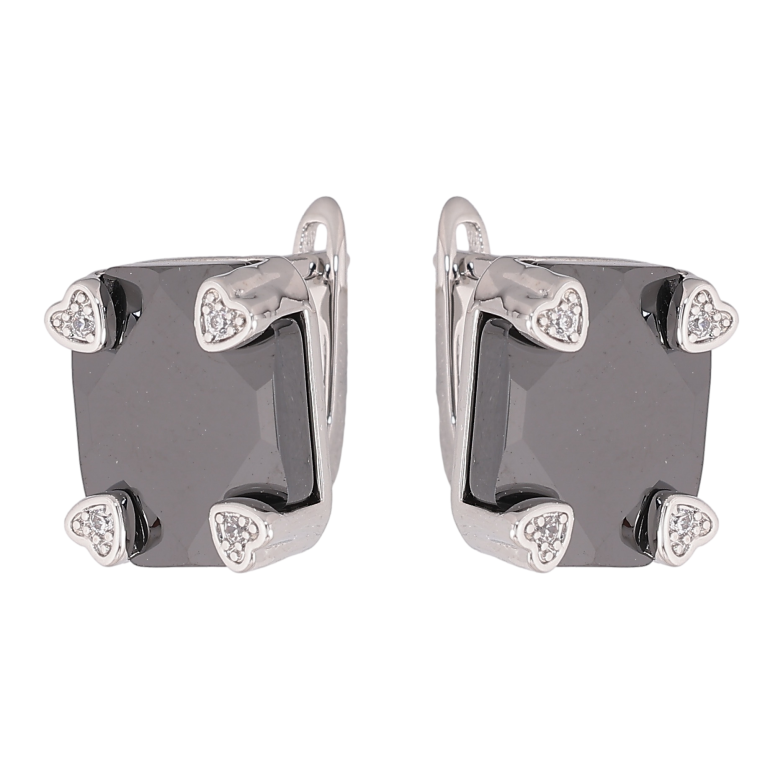 Серьги Xuping TTM Stainless Steel цвет Родий английский замок "Вставка из черной керамики" фото №1