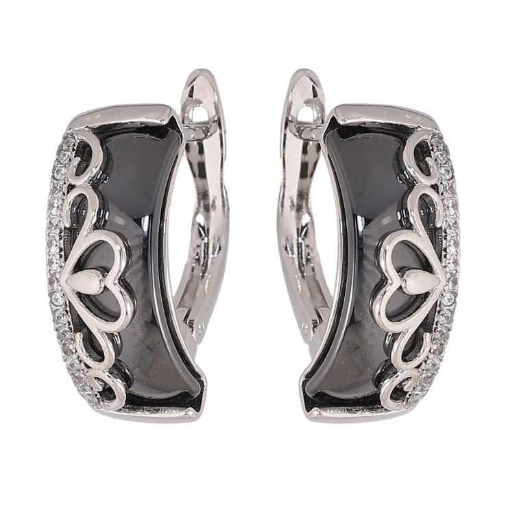 Сережки Xuping TTM Stainless Steel колір Родій англійський замок "Візерунок з чорною керамікою" фото №9