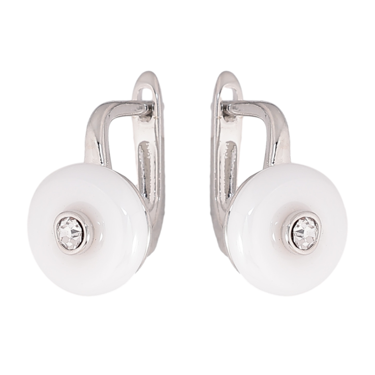 Сережки Xuping TTM Stainless Steel колір Родій англійський замок "Візерунок з білої кераміки з кристалом" фото №19