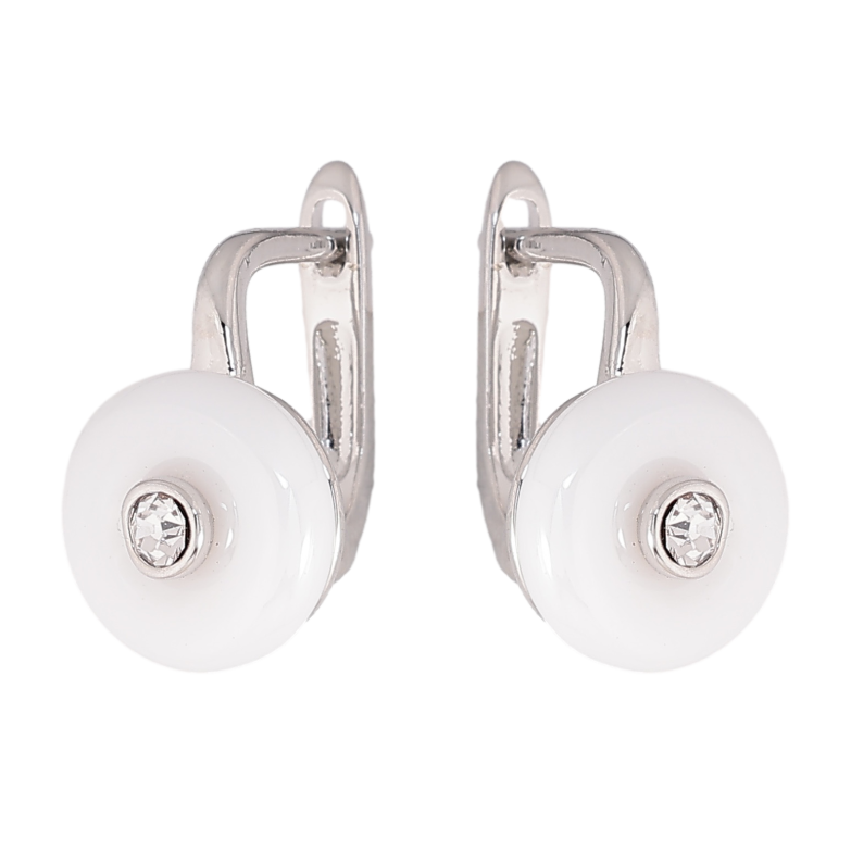 Сережки Xuping TTM Stainless Steel колір Родій англійський замок "Візерунок з білої кераміки з кристалом" фото №2 Сережки Xuping TTM Stainless Steel колір Родій англійський замок "Візерунок з білої кераміки з кристалом" фото №2