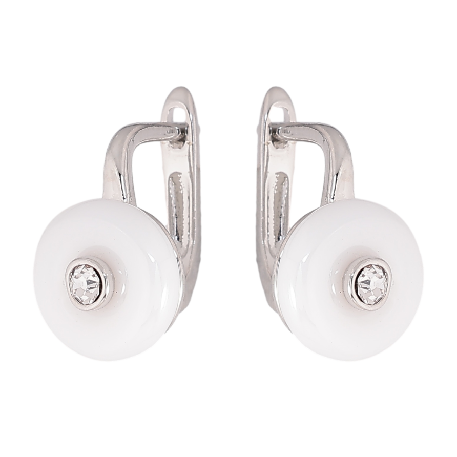 Сережки Xuping TTM Stainless Steel колір Родій англійський замок "Візерунок з білої кераміки з кристалом" фото №1 Сережки Xuping TTM Stainless Steel колір Родій англійський замок "Візерунок з білої кераміки з кристалом" фото №1