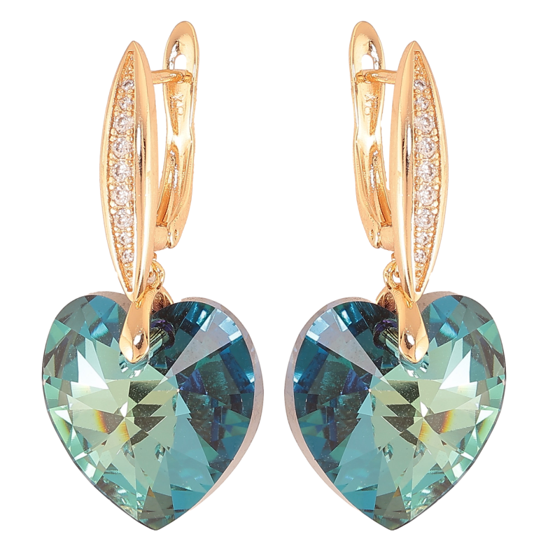 Серьги Xuping цвет 18K с кристаллами Swarovski английский замок "Кристальные сердечки Metallic Blue" фото №1