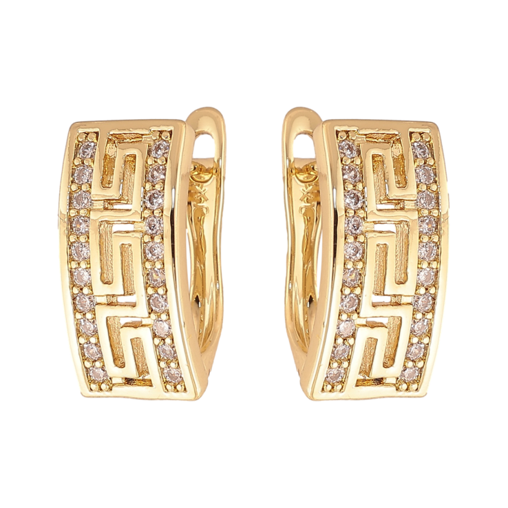 Серьги Xuping цвет Позолота 14K английский замок "Греческий узор с дорожками кристаллов" фото №22 Серьги Xuping цвет Позолота 14K английский замок "Греческий узор с дорожками кристаллов" фото №22