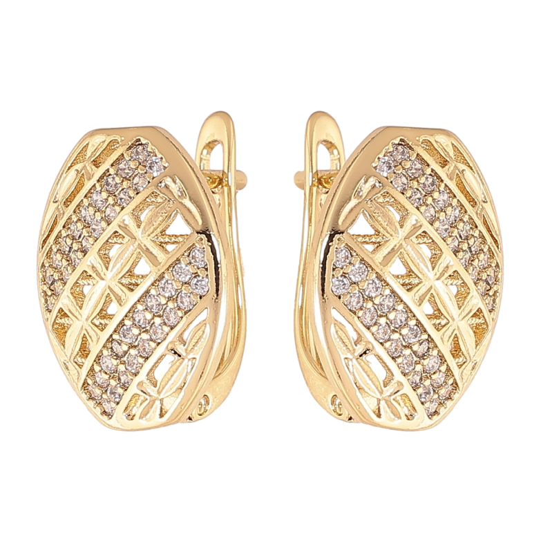 Сережки Xuping колір Позолота 14K англійський замок "Візерунок з кристалами" фото №1 Сережки Xuping колір Позолота 14K англійський замок "Візерунок з кристалами" фото №1