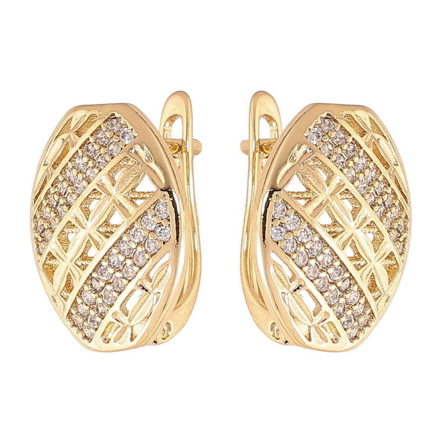 Сережки Xuping колір Позолота 14K англійський замок "Візерунок з кристалами" фото №1 Сережки Xuping колір Позолота 14K англійський замок "Візерунок з кристалами" фото №1