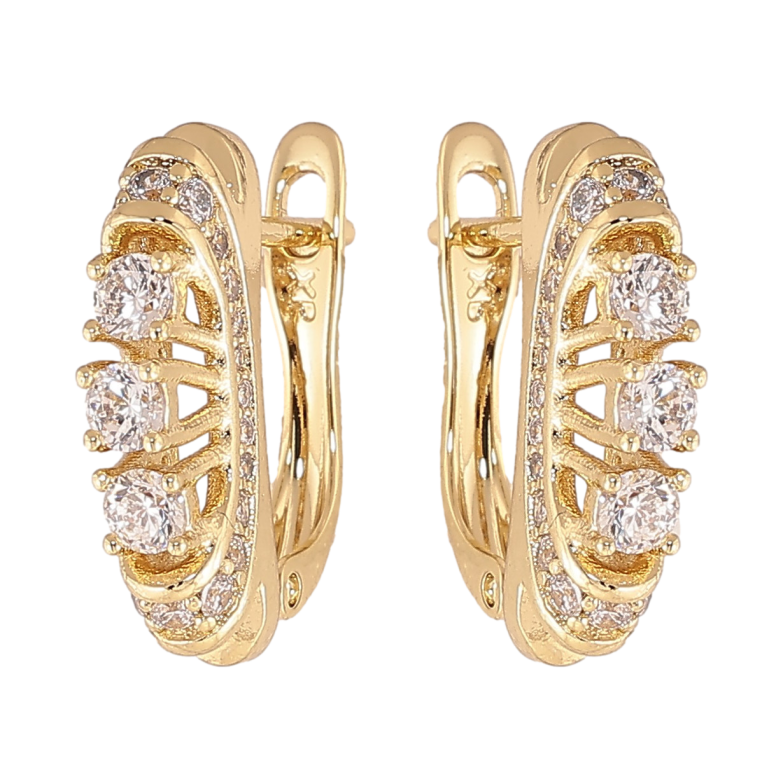 Сережки Xuping колір Позолота 14K англійський замок "Візерунок з кристалами" фото №1