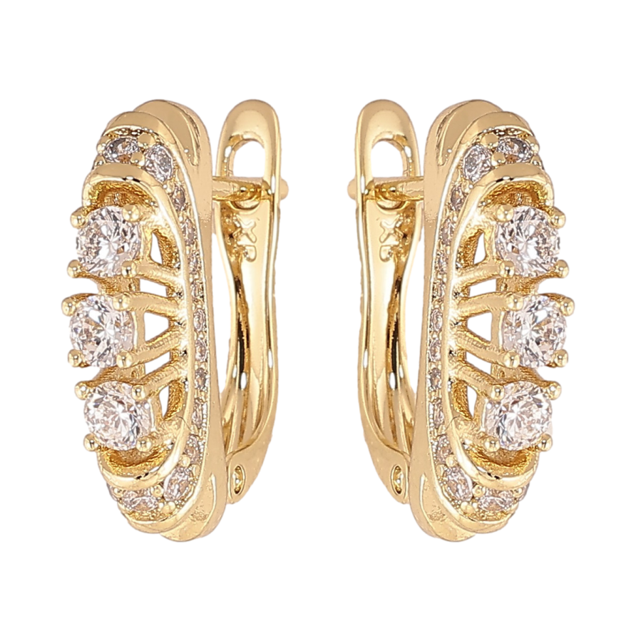 Серьги Xuping цвет Позолота 14K английский замок "Узор с кристаллами" фото №1