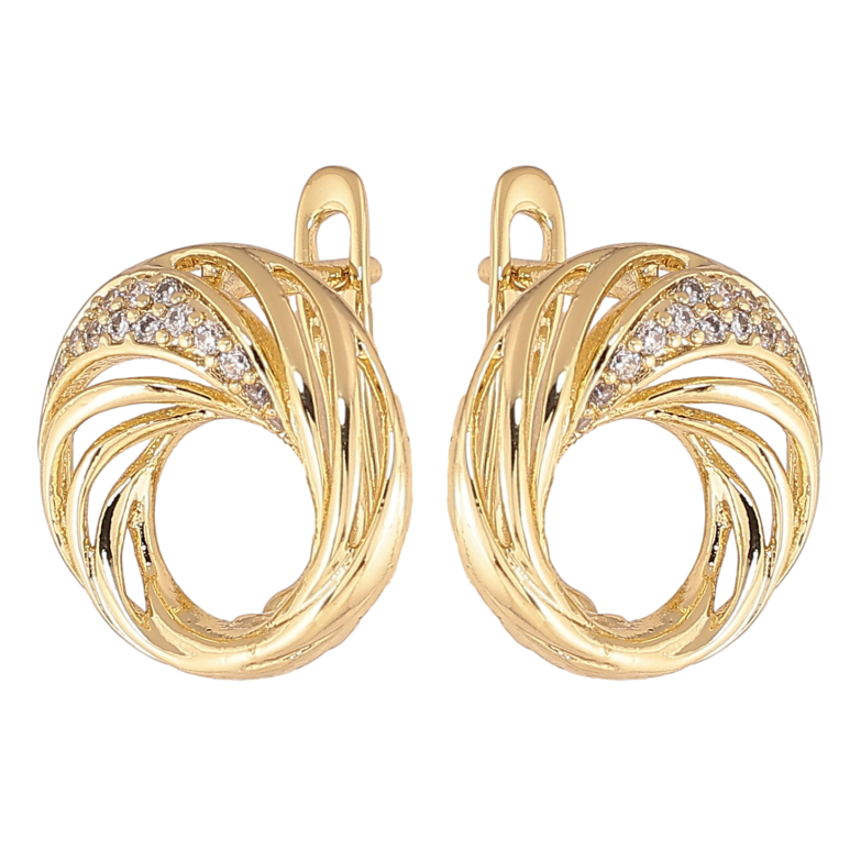 Сережки Xuping колір Позолота 14K англійський замок "Візерунок з кристалами" фото №1 Сережки Xuping колір Позолота 14K англійський замок "Візерунок з кристалами" фото №1