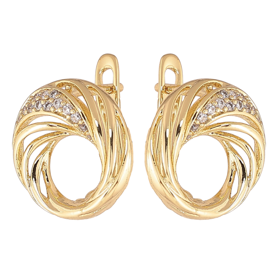 Сережки Xuping колір Позолота 14K англійський замок "Візерунок з кристалами" фото №1 Сережки Xuping колір Позолота 14K англійський замок "Візерунок з кристалами" фото №1