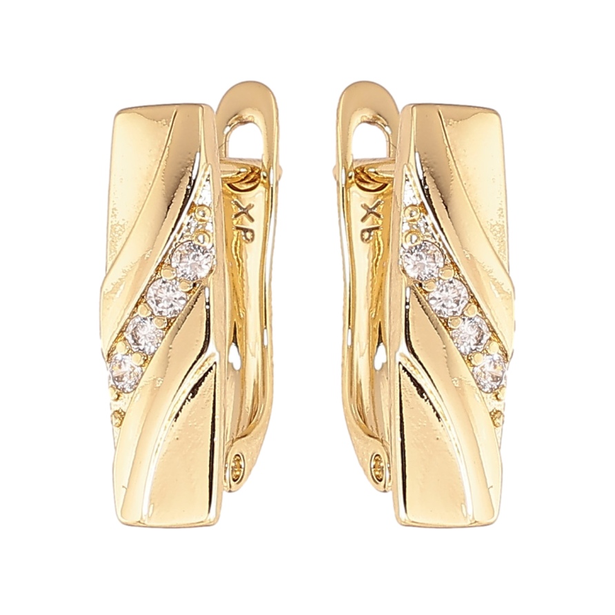 Сережки Xuping колір Позолота 14K англійський замок "Візерунок з кристалами" фото №1 Сережки Xuping колір Позолота 14K англійський замок "Візерунок з кристалами" фото №1