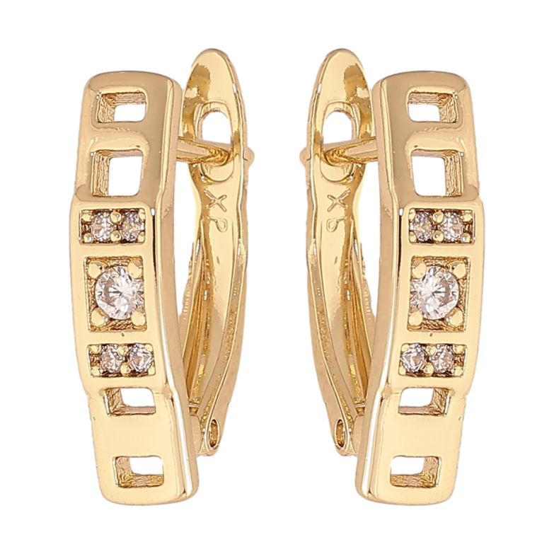 Сережки Xuping колір Позолота 14K англійський замок "Візерунок з кристалами" фото №2 Сережки Xuping колір Позолота 14K англійський замок "Візерунок з кристалами" фото №2