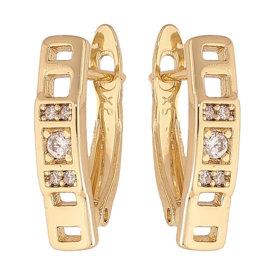 Сережки Xuping колір Позолота 14K англійський замок "Візерунок з кристалами" фото №1 Сережки Xuping колір Позолота 14K англійський замок "Візерунок з кристалами" фото №1