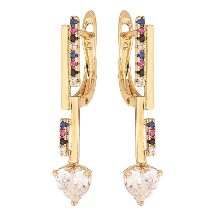 Серьги Xuping цвет Позолота 14K английский замок "Узор с разноцветными кристаллами" фото №2