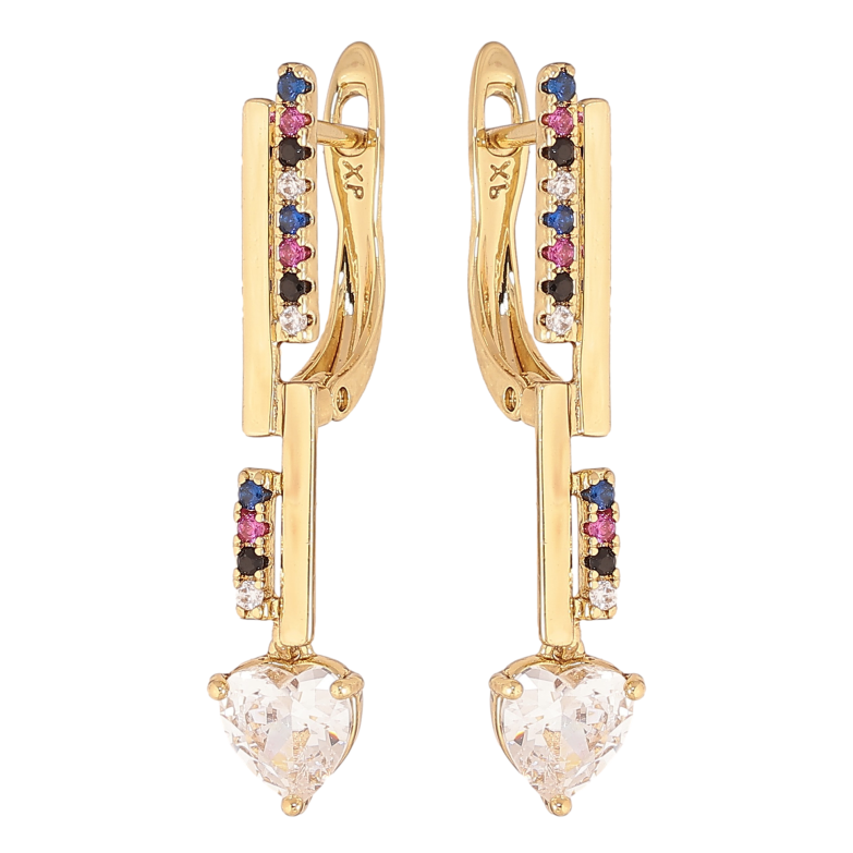 Сережки Xuping колір Позолота 14K англійський замок "Візерунок з різнокольоровими кристалами" фото №1 Сережки Xuping колір Позолота 14K англійський замок "Візерунок з різнокольоровими кристалами" фото №1