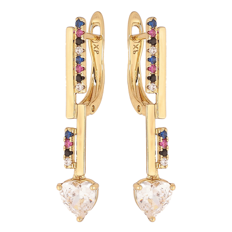 Сережки Xuping колір Позолота 14K англійський замок "Візерунок з різнокольоровими кристалами" фото №1 Сережки Xuping колір Позолота 14K англійський замок "Візерунок з різнокольоровими кристалами" фото №1