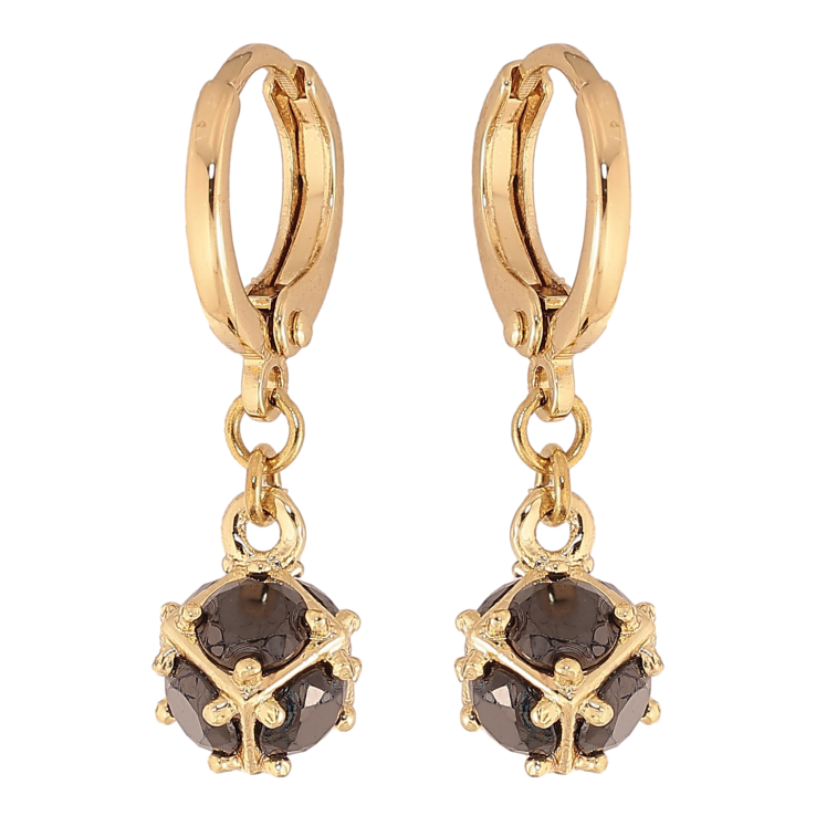 Сережки Xuping колір Позолота 14K підвіски на колечках "Кульки з чорних кристалів" ø 7мм фото №25