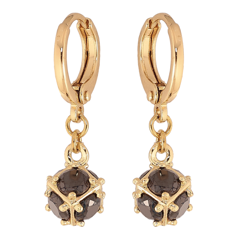 Сережки Xuping колір Позолота 14K підвіски на колечках "Кульки з чорних кристалів" ø 7мм фото №2