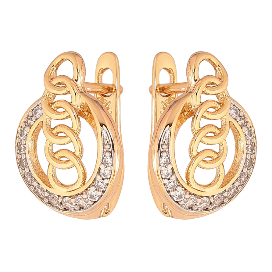 Сережки Xuping колір Позолота 18K + Родій англійський замок "Візерунок з кристалами" фото №1