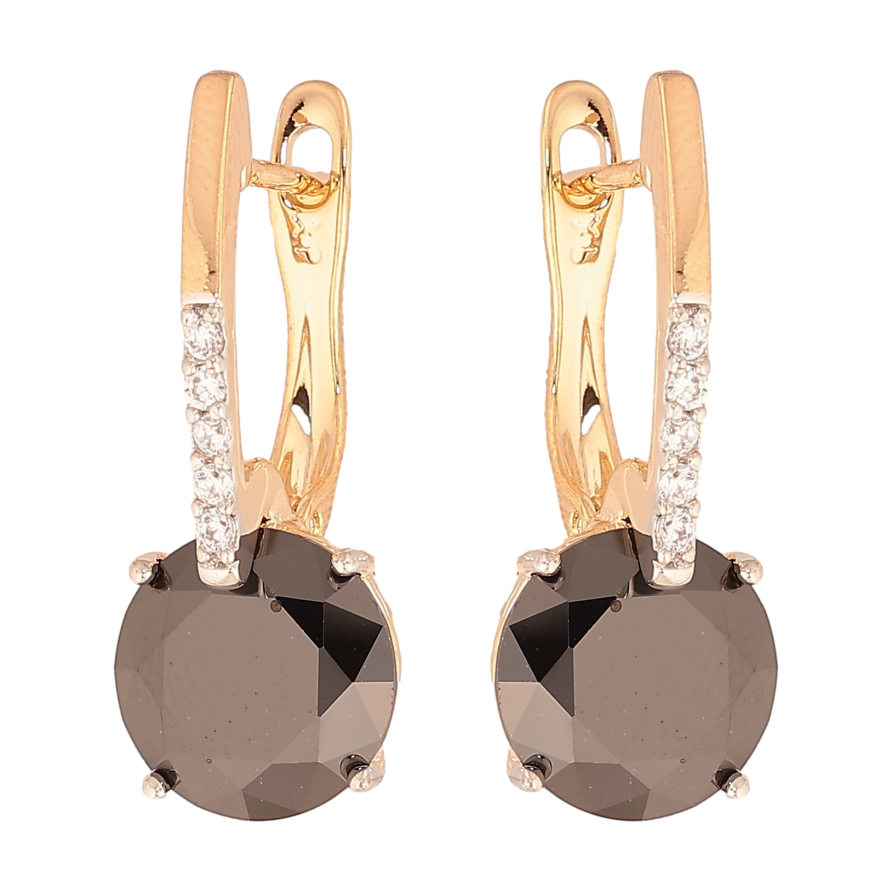 Сережки Xuping колір Позолота 18K + Родій англійський замок "Чорні кристали на дужках" фото №1