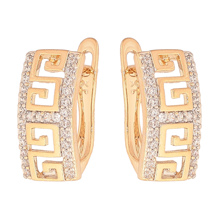 Сережки Xuping колір Позолота 18K + Родій англійський замок "Грецький візерунок з кристалами" фото №16