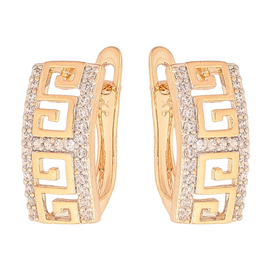 Сережки Xuping колір Позолота 18K + Родій англійський замок "Грецький візерунок з кристалами" фото №1