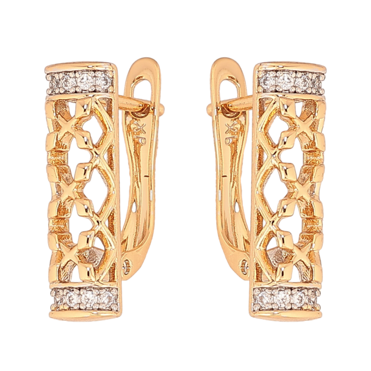 Серьги Xuping цвет Позолота 18K + Родий английский замок "Узор с кристаллами" фото №4