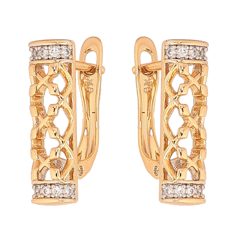 Сережки Xuping колір Позолота 18K + Родій англійський замок "Візерунок з кристалами" фото №1