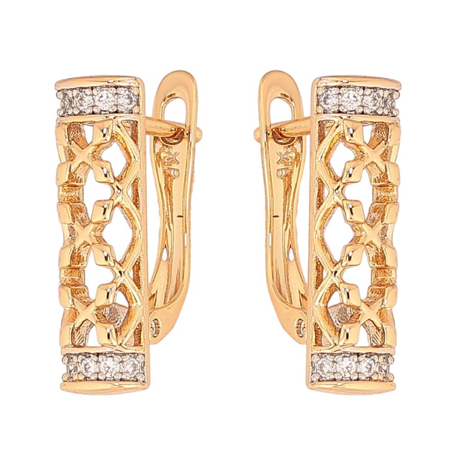 Серьги Xuping цвет Позолота 18K + Родий английский замок "Узор с кристаллами" фото №1