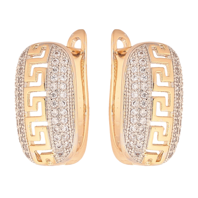 Сережки Xuping колір Позолота 18K + Родій англійський замок "Грецький візерунок з інкрустацією кристалами" фото №1