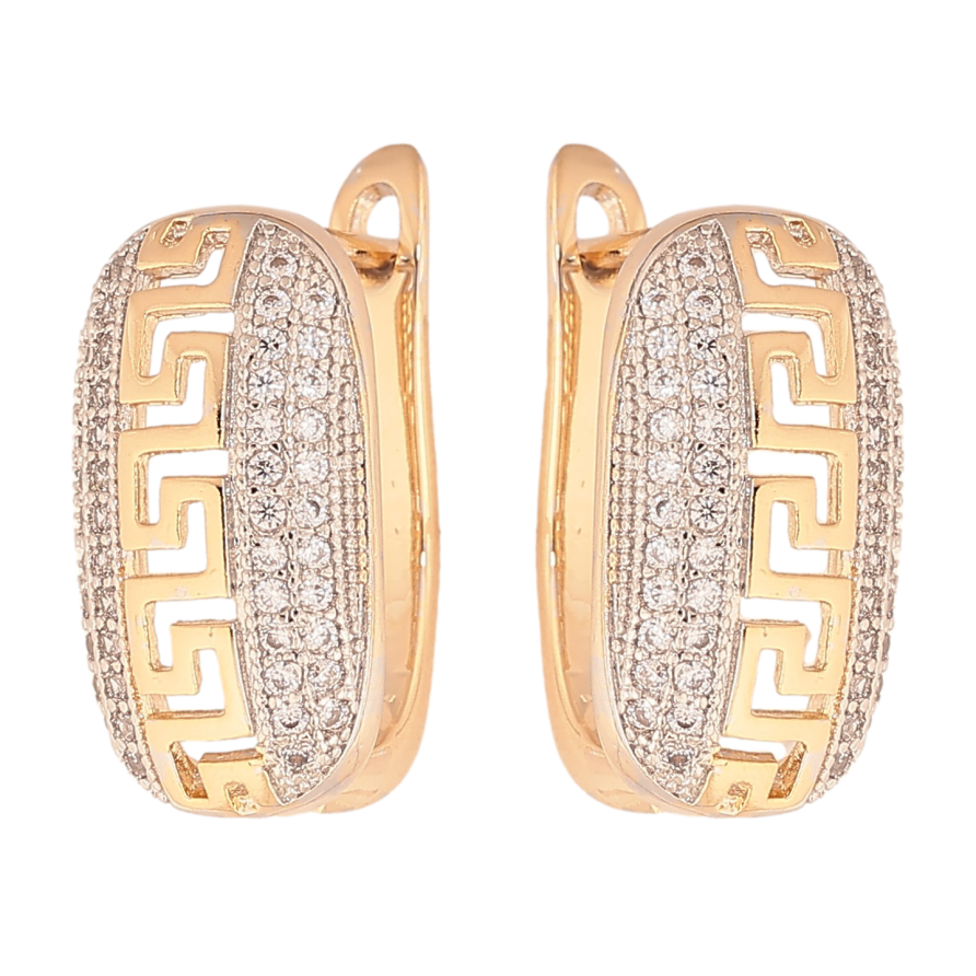 Сережки Xuping колір Позолота 18K + Родій англійський замок "Грецький візерунок з інкрустацією кристалами" фото №1