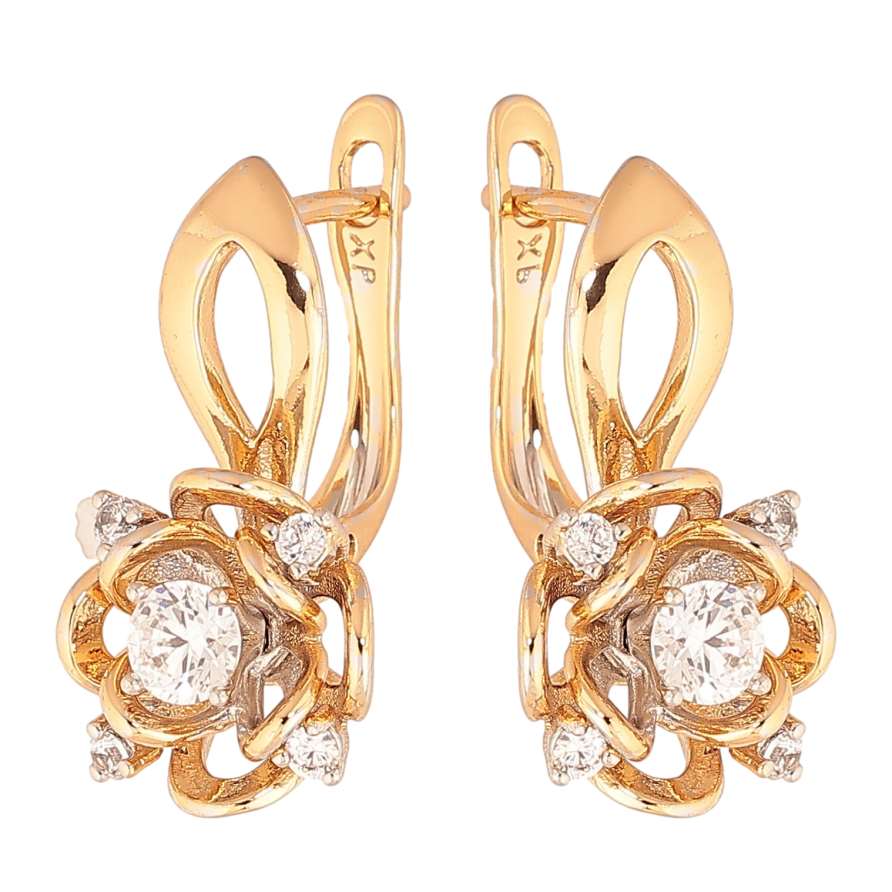 Серьги Xuping цвет Позолота 18K + Родий английский замок "Цветочки с кристаллами" фото №1