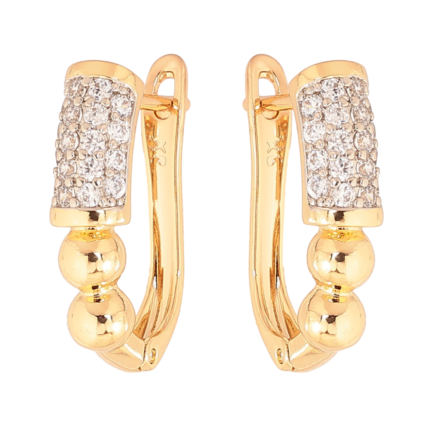 Серьги Xuping цвет Позолота 18K + Родий английский замок "Узор с кристаллами" фото №1