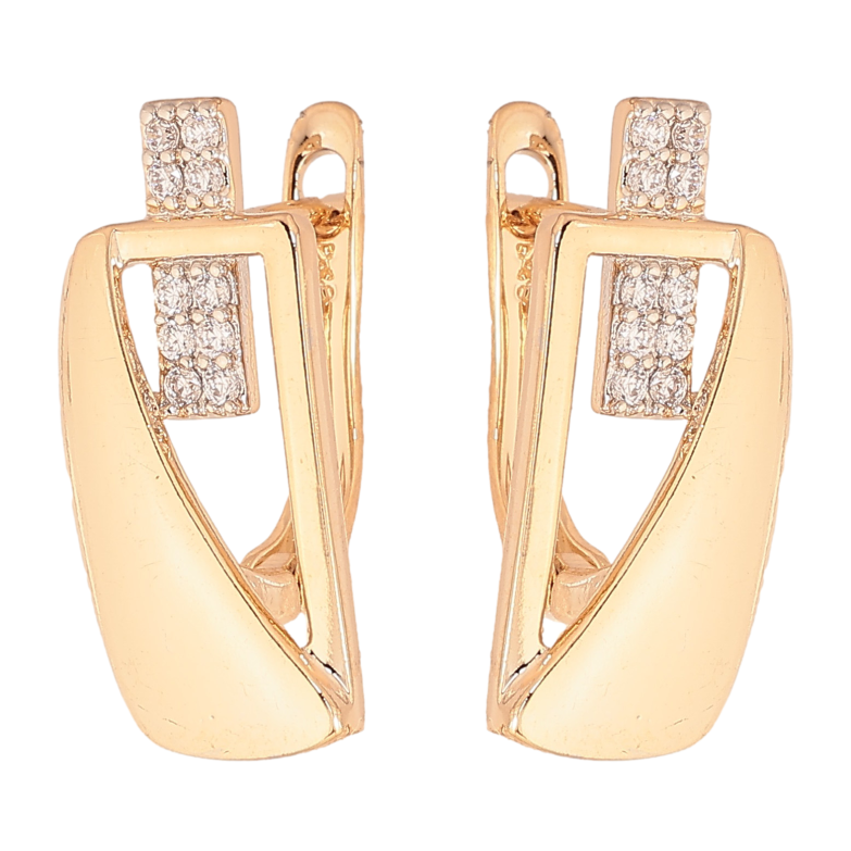 Серьги Xuping цвет Позолота 18K + Родий английский замок "Узор с кристаллами" фото №1