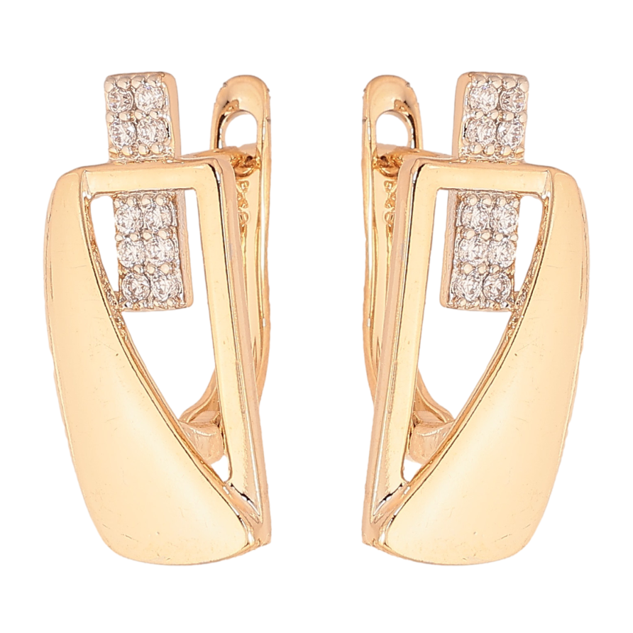 Серьги Xuping цвет Позолота 18K + Родий английский замок "Узор с кристаллами" фото №1