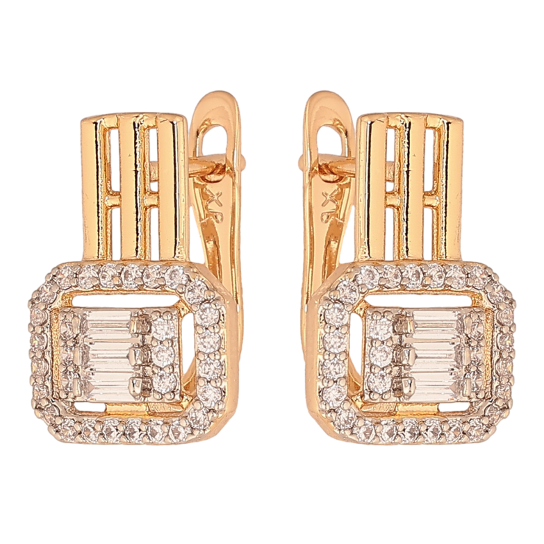 Серьги Xuping цвет Позолота 18K + Родий английский замок "Узор с кристаллами" фото №1