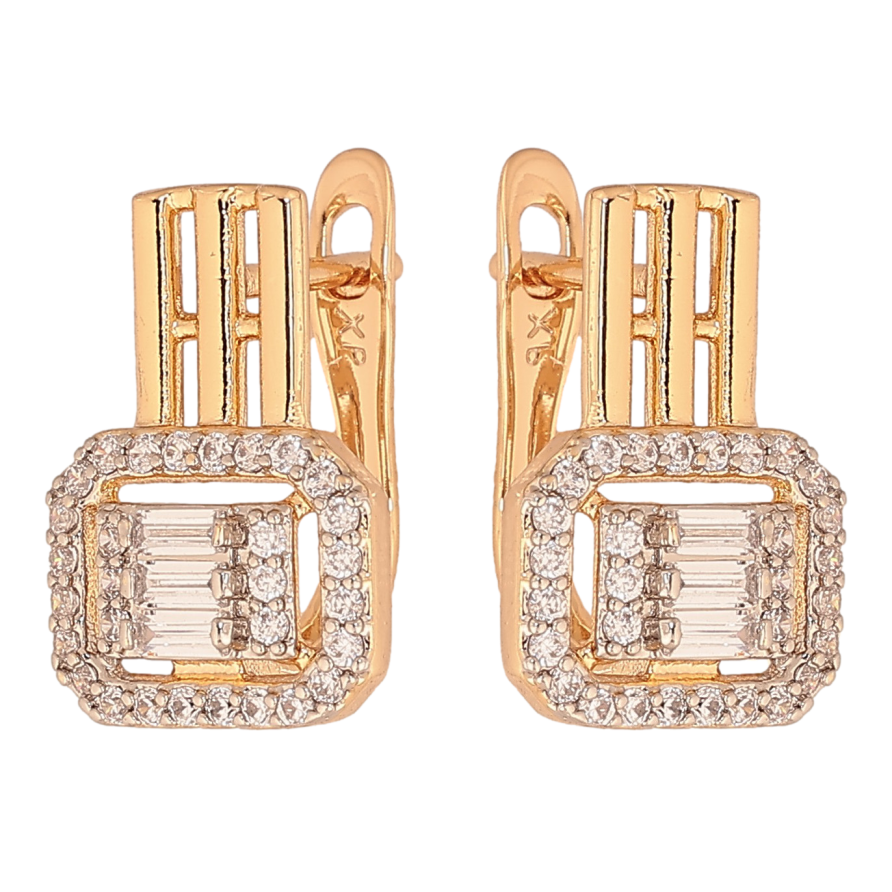 Серьги Xuping цвет Позолота 18K + Родий английский замок "Узор с кристаллами" фото №1