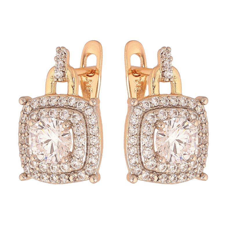 Сережки Xuping колір Позолота 18K + Родій англійський замок "Візерунок з кристалами" фото №1