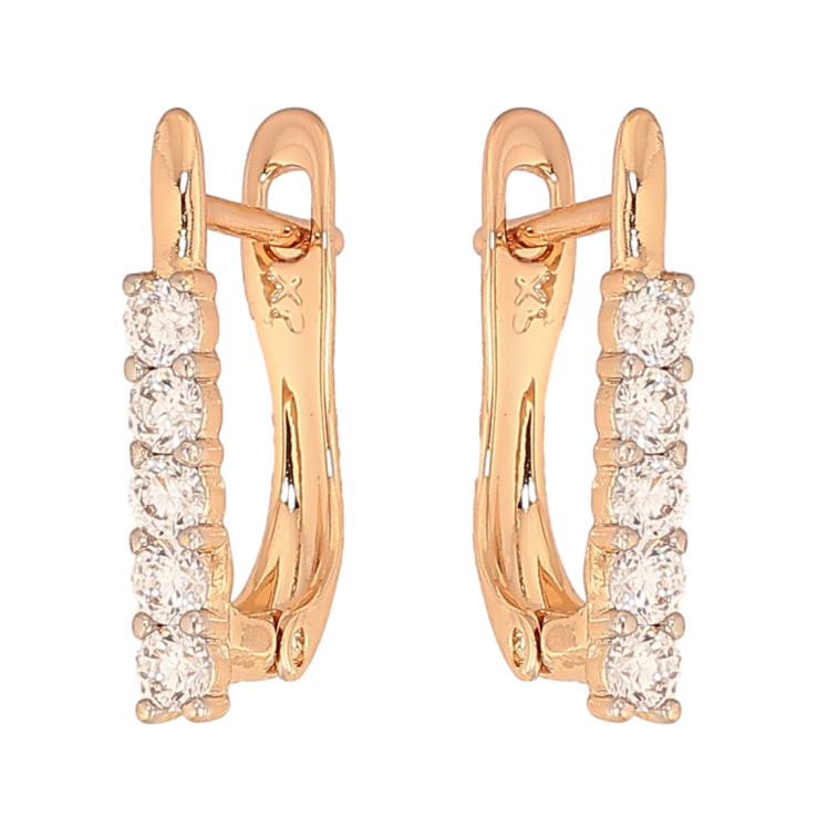 Серьги Xuping цвет Позолота 18K + Родий английский замок "Дорожки кристаллов" фото №2