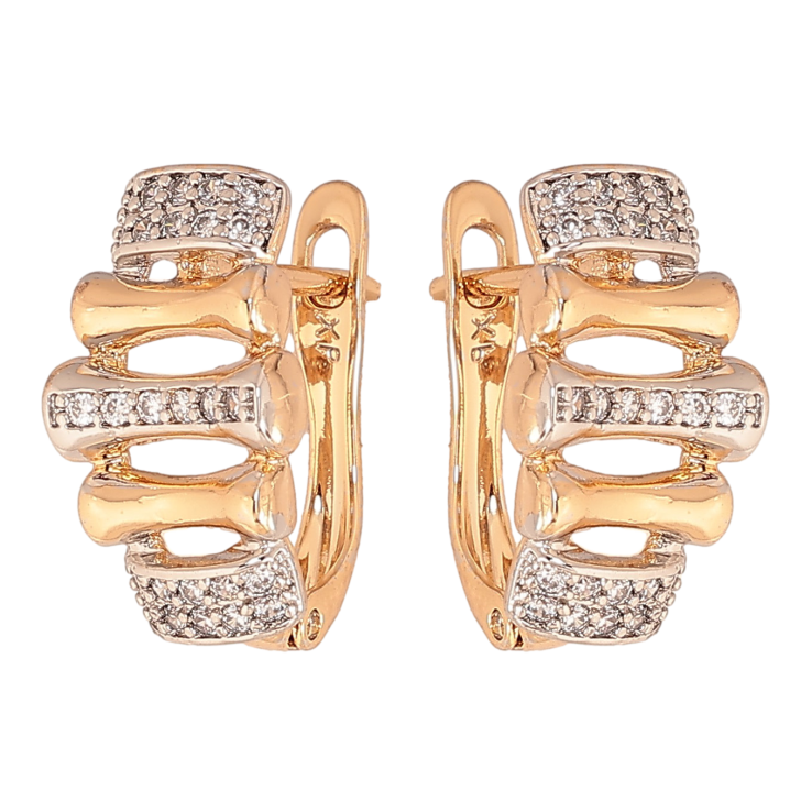 Сережки Xuping колір Позолота 18K + Родій англійський замок "Візерунок з кристалами" фото №2