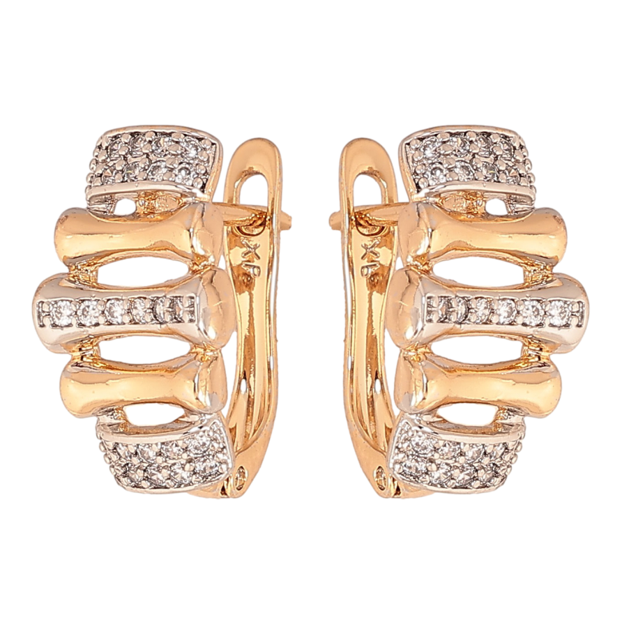 Серьги Xuping цвет Позолота 18K + Родий английский замок "Узор с кристаллами" фото №1