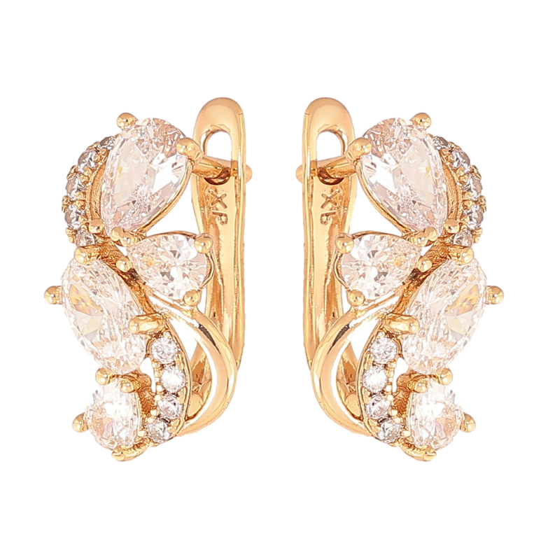 Сережки Xuping колір Позолота 18К англійський замок Візерунок з кристалами фото №1