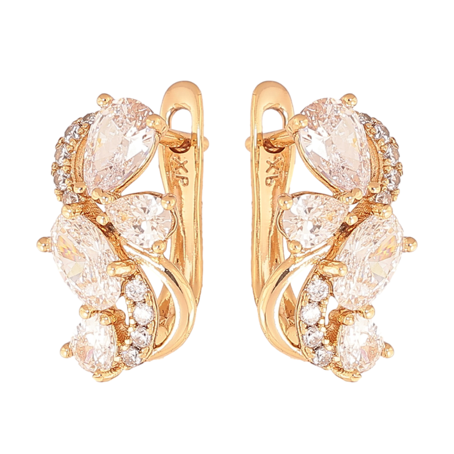 Сережки Xuping колір Позолота 18К англійський замок Візерунок з кристалами фото №1