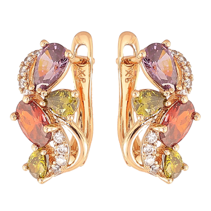 Сережки Xuping колір Позолота 18К англійський замок Візерунок з різнокольоровими кристалами фото №16