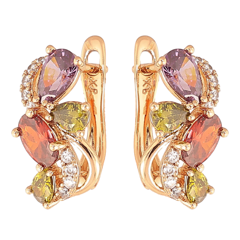 Сережки Xuping колір Позолота 18К англійський замок Візерунок з різнокольоровими кристалами фото №1
